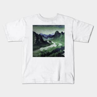 Li River painting, Vincent van Gogh style, oil on canvas Kids T-Shirt